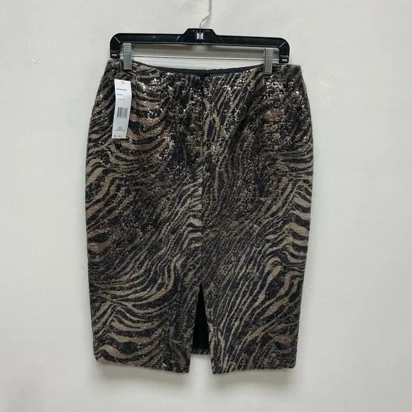 Lafayette 148 Black Brown Animal Print Wool Silk Blend Lined Pencil Skirt 8 $398 - Picture 2 of 6